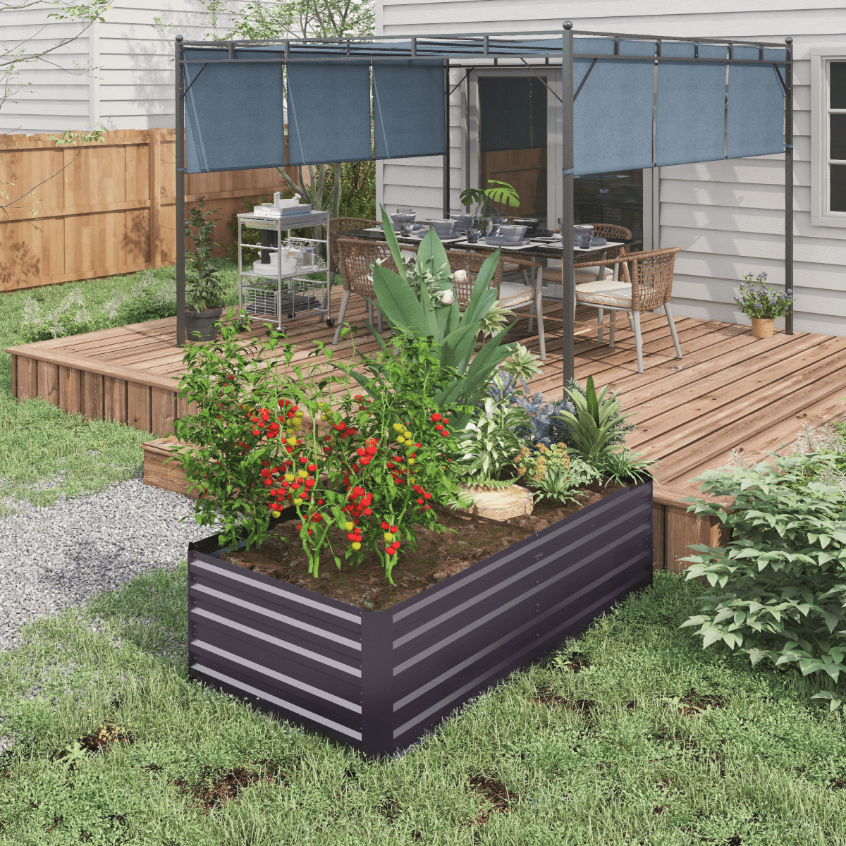 Outsunny Galvanised Steel Outdoor Raised Bed w/ Reinforced Rods, Dark Grey - plants - express.com