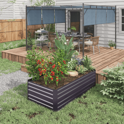 Outsunny Galvanised Steel Outdoor Raised Bed w/ Reinforced Rods, Dark Grey - plants - express.com