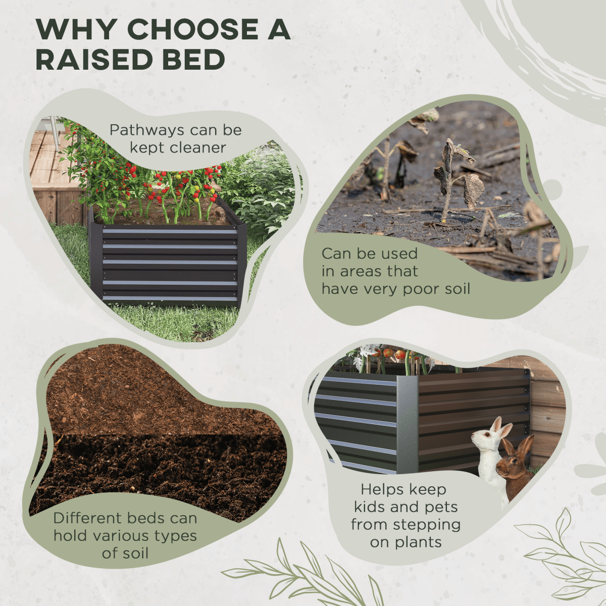 Outsunny Galvanised Steel Outdoor Raised Bed w/ Reinforced Rods, Dark Grey - plants - express.com