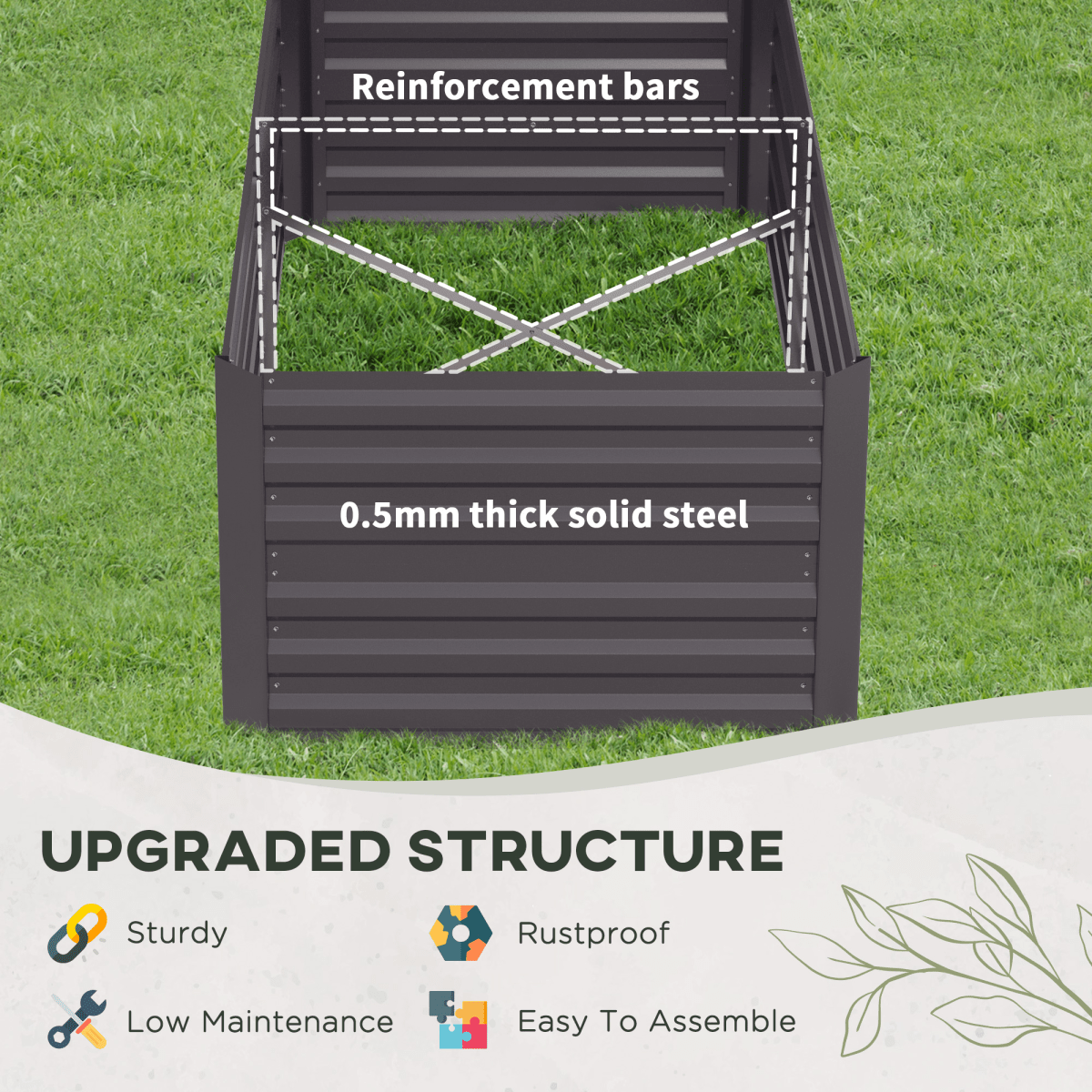 Outsunny Galvanised Steel Outdoor Raised Bed w/ Reinforced Rods, Dark Grey - plants - express.com