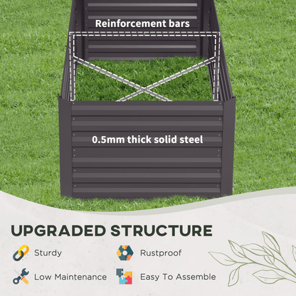 Outsunny Galvanised Steel Outdoor Raised Bed w/ Reinforced Rods, Dark Grey - plants - express.com