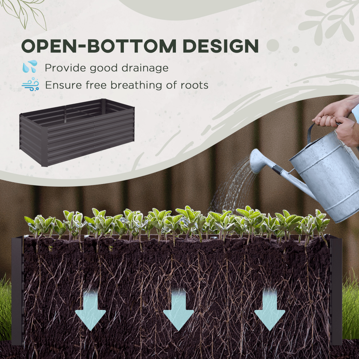 Outsunny Galvanised Steel Outdoor Raised Bed w/ Reinforced Rods, Dark Grey - plants - express.com