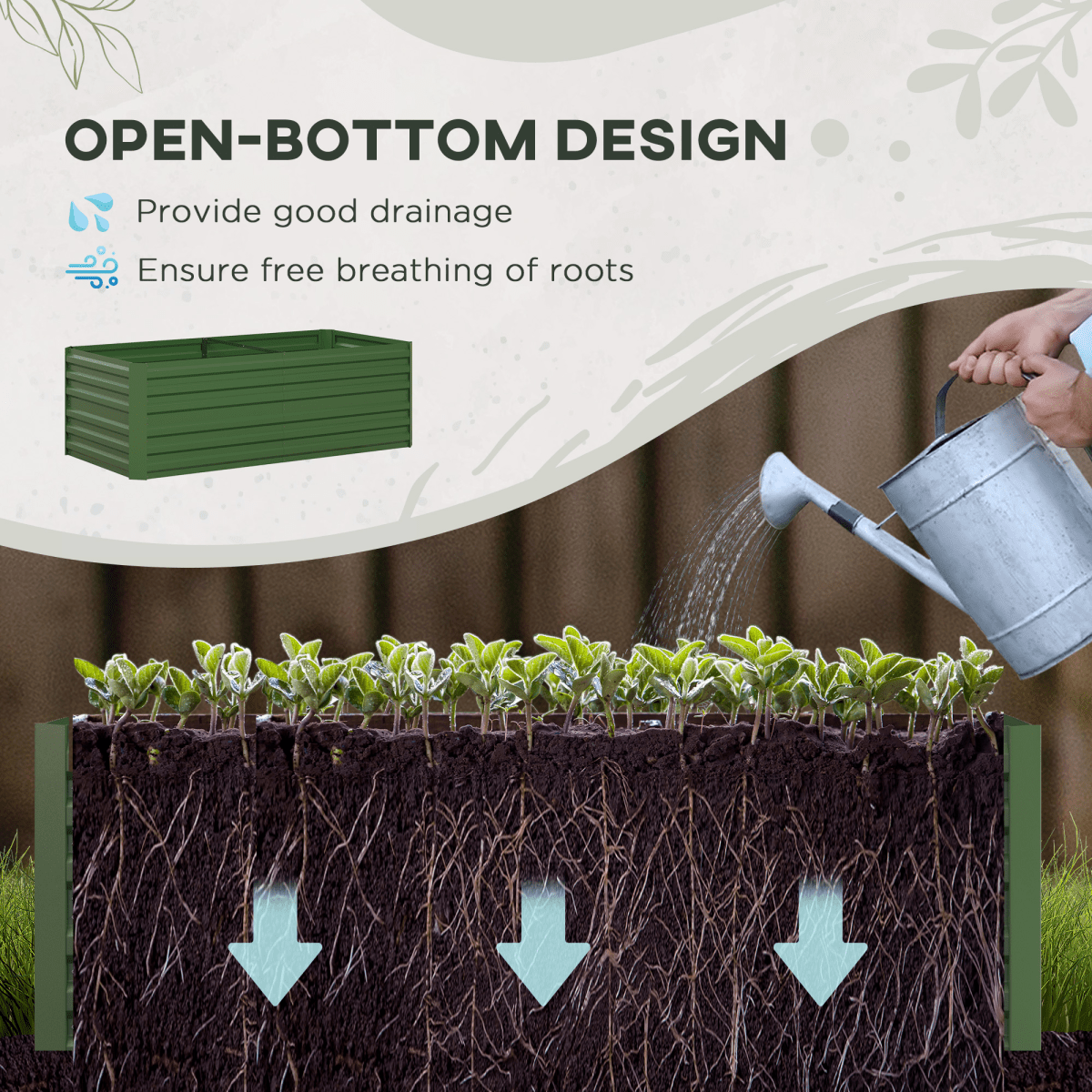 Outsunny Galvanised Steel Outdoor Raised Bed w/ Reinforced Rods, Green - plants - express.com
