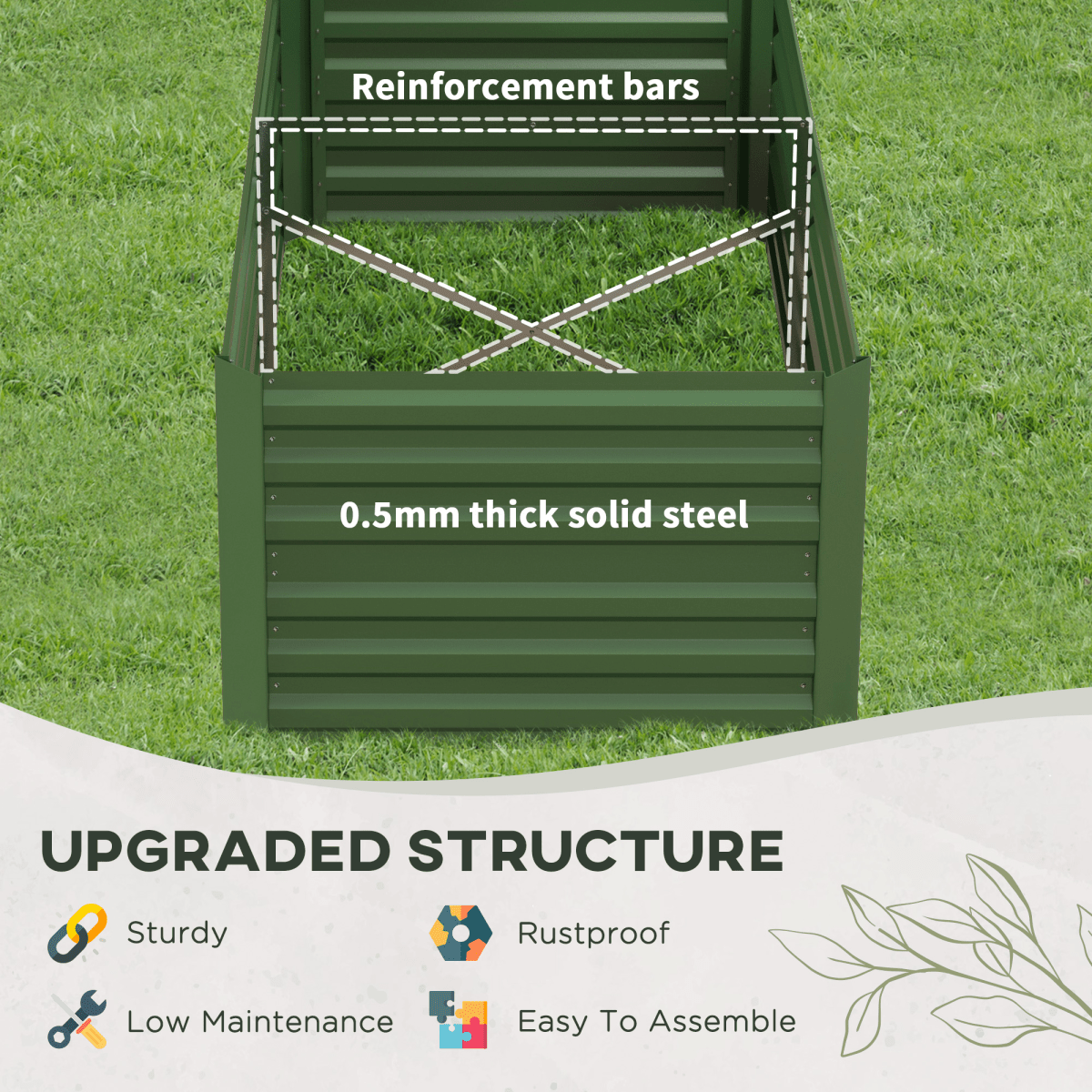 Outsunny Galvanised Steel Outdoor Raised Bed w/ Reinforced Rods, Green - plants - express.com
