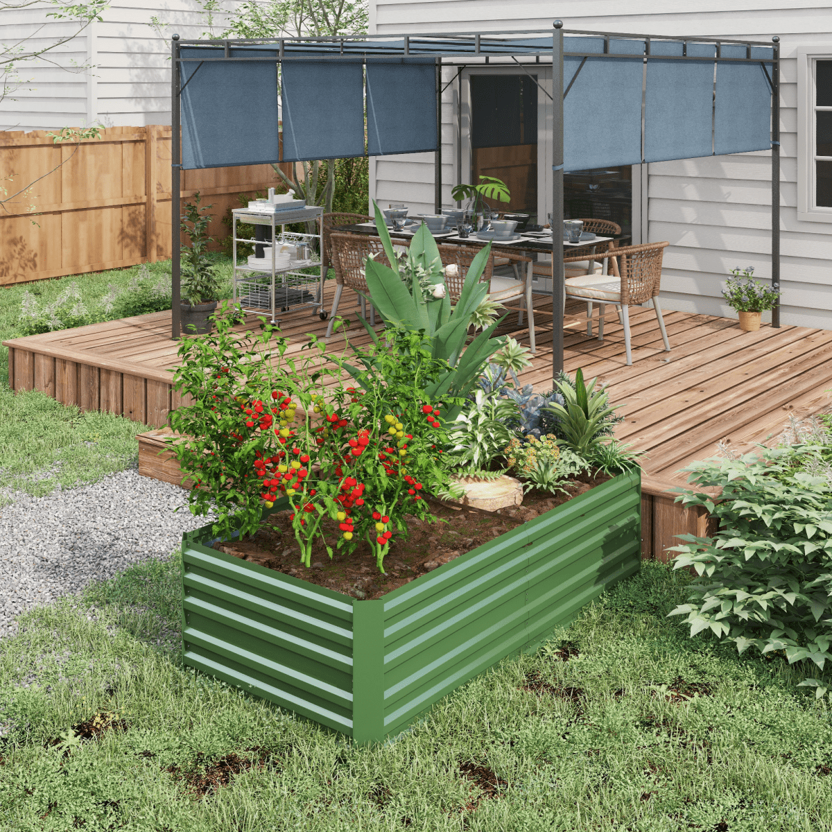 Outsunny Galvanised Steel Outdoor Raised Bed w/ Reinforced Rods, Green - plants - express.com
