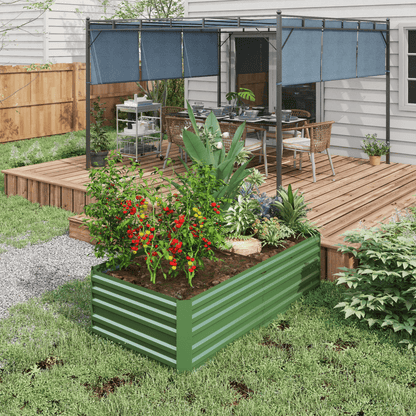 Outsunny Galvanised Steel Outdoor Raised Bed w/ Reinforced Rods, Green - plants - express.com