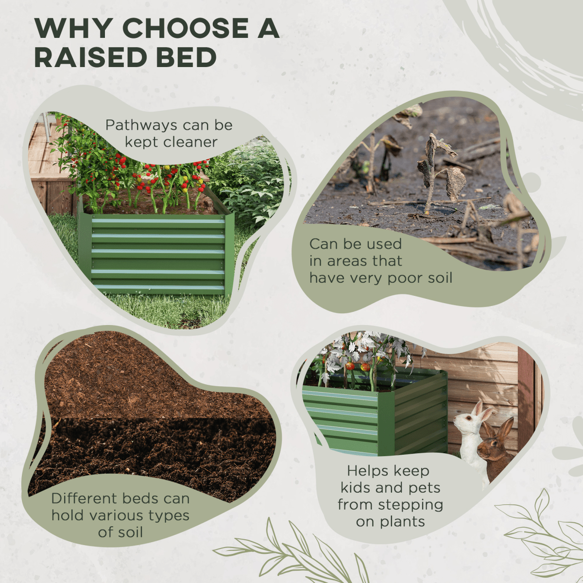 Outsunny Galvanised Steel Outdoor Raised Bed w/ Reinforced Rods, Green - plants - express.com