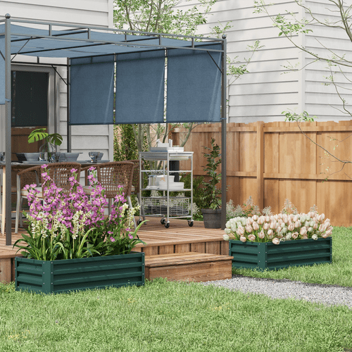 Outsunny Galvanized Steel Raised Planter Box Set - Rustic Outdoor Garden Duo - plants - express.com
