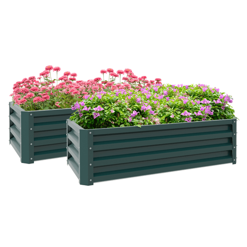 Outsunny Galvanized Steel Raised Planter Box Set - Rustic Outdoor Garden Duo - plants - express.com