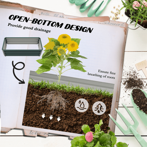 Outsunny Galvanized Steel Raised Planter Box Set - Rustic Outdoor Garden Duo - plants - express.com
