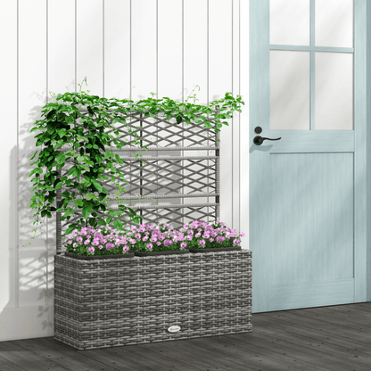 Outsunny Garden PE Rattan Planter Box with Trellis Raised Bed, 84x30x107cm - plants - express.com