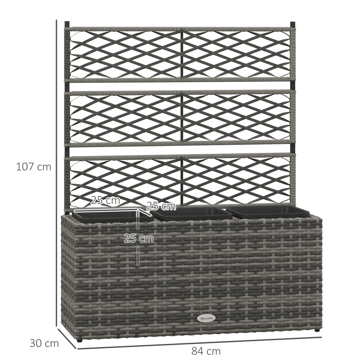 Outsunny Garden PE Rattan Planter Box with Trellis Raised Bed, 84x30x107cm - plants - express.com