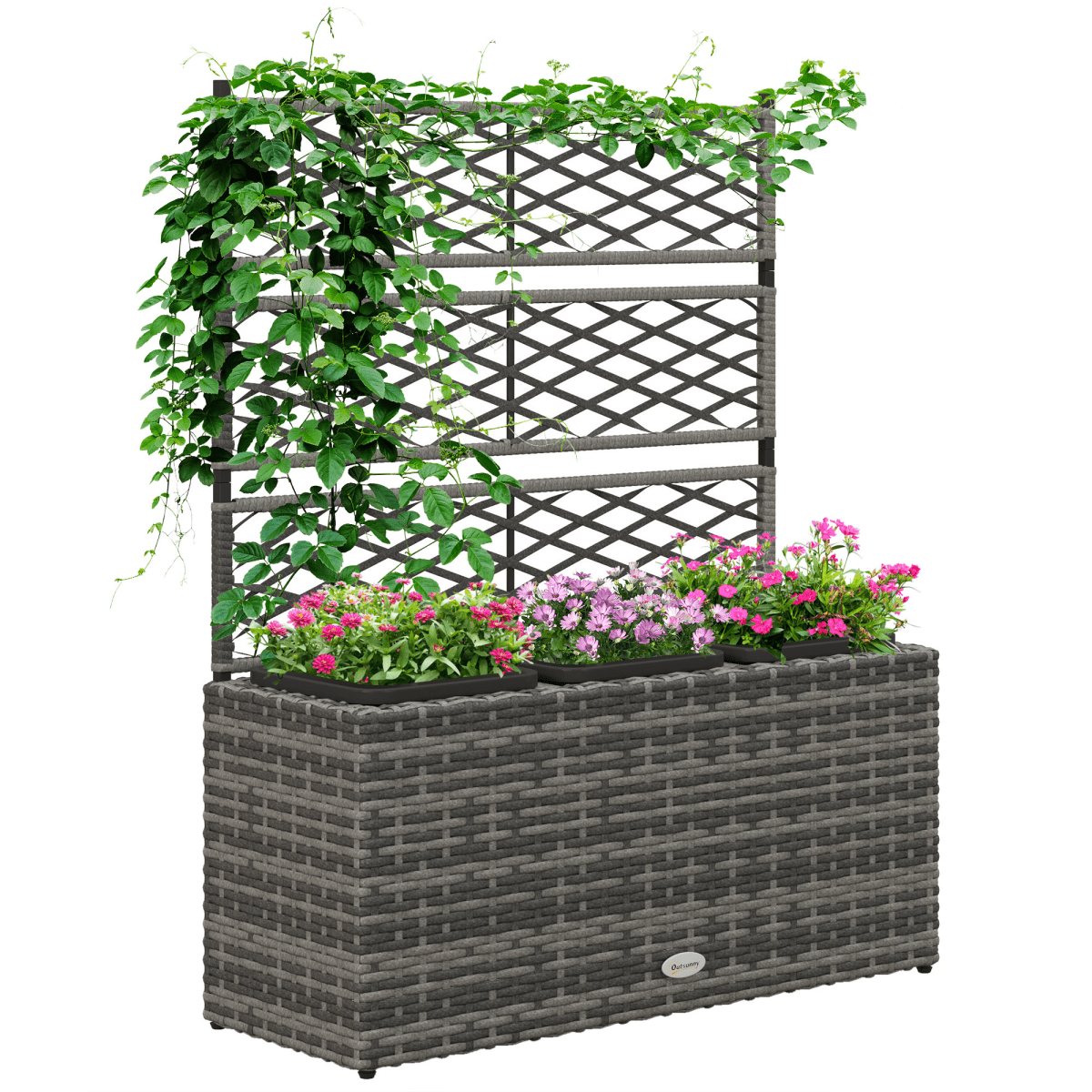 Outsunny Garden PE Rattan Planter Box with Trellis Raised Bed, 84x30x107cm - plants - express.com