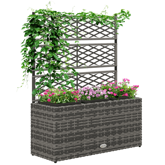 Outsunny Garden PE Rattan Planter Box with Trellis Raised Bed, 84x30x107cm - plants - express.com