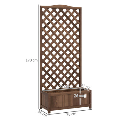 Outsunny Garden Wooden Planter Box with Trellis Flower Raised Bed Dark Brown - plants - express.com