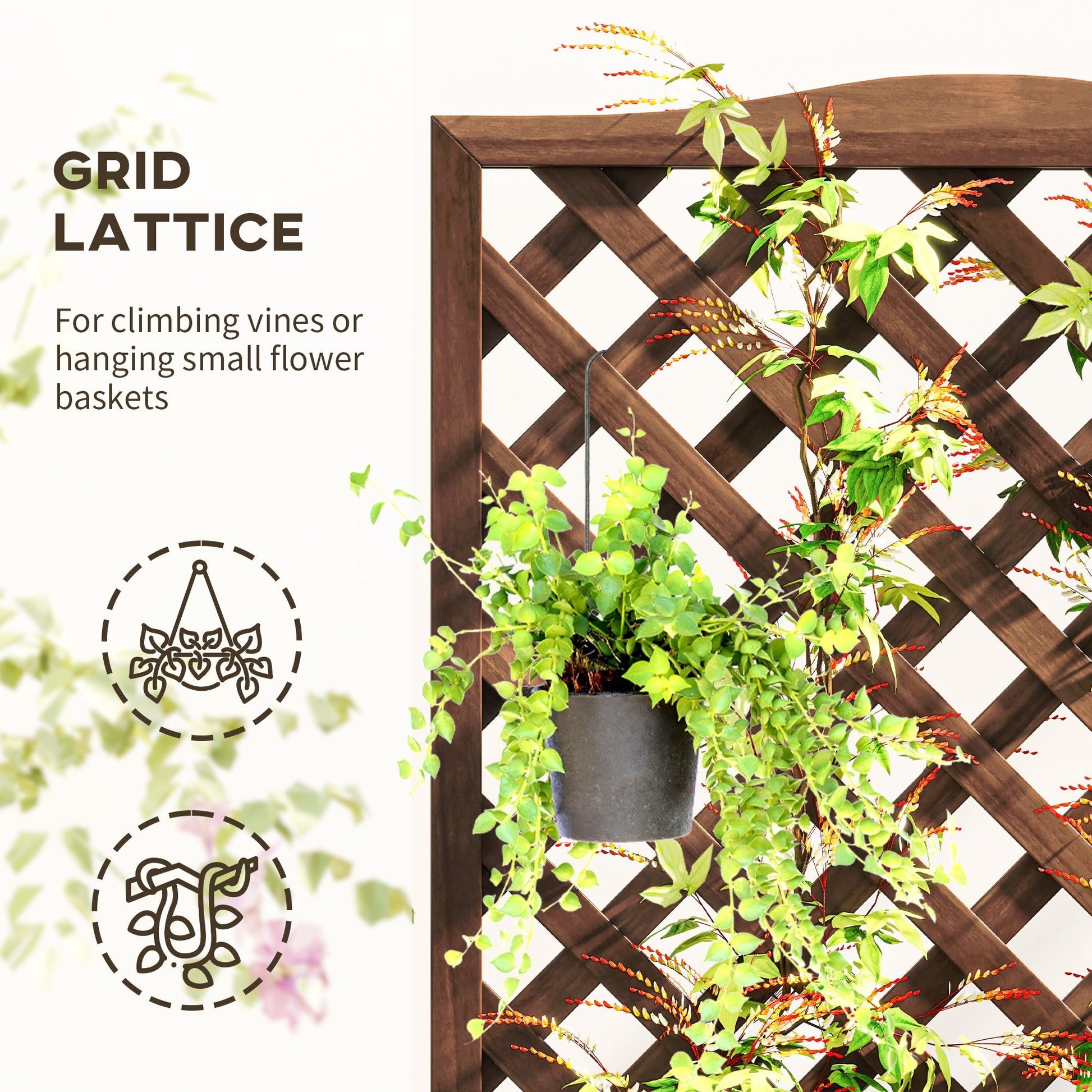 Outsunny Garden Wooden Planter Box with Trellis Flower Raised Bed Dark Brown - plants - express.com