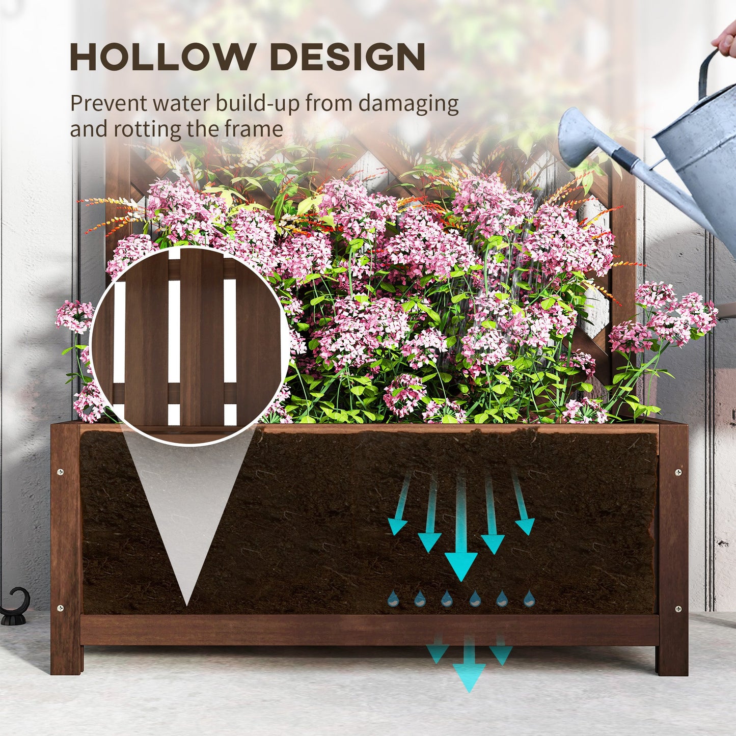 Outsunny Garden Wooden Planter Box with Trellis Flower Raised Bed Dark Brown - plants - express.com