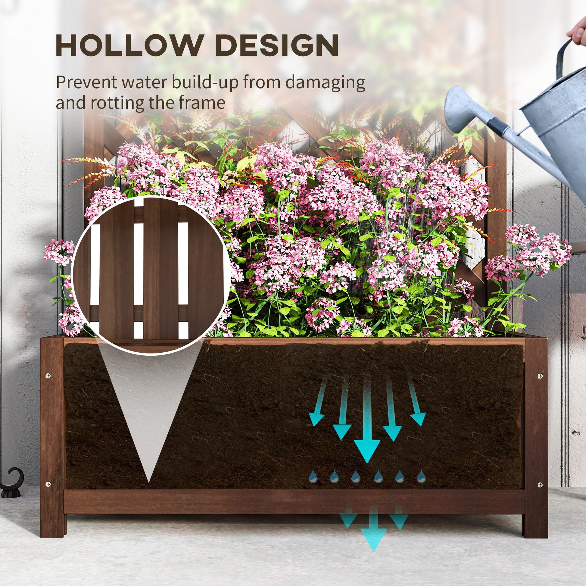 Outsunny Garden Wooden Planter Box with Trellis Flower Raised Bed Dark Brown - plants - express.com