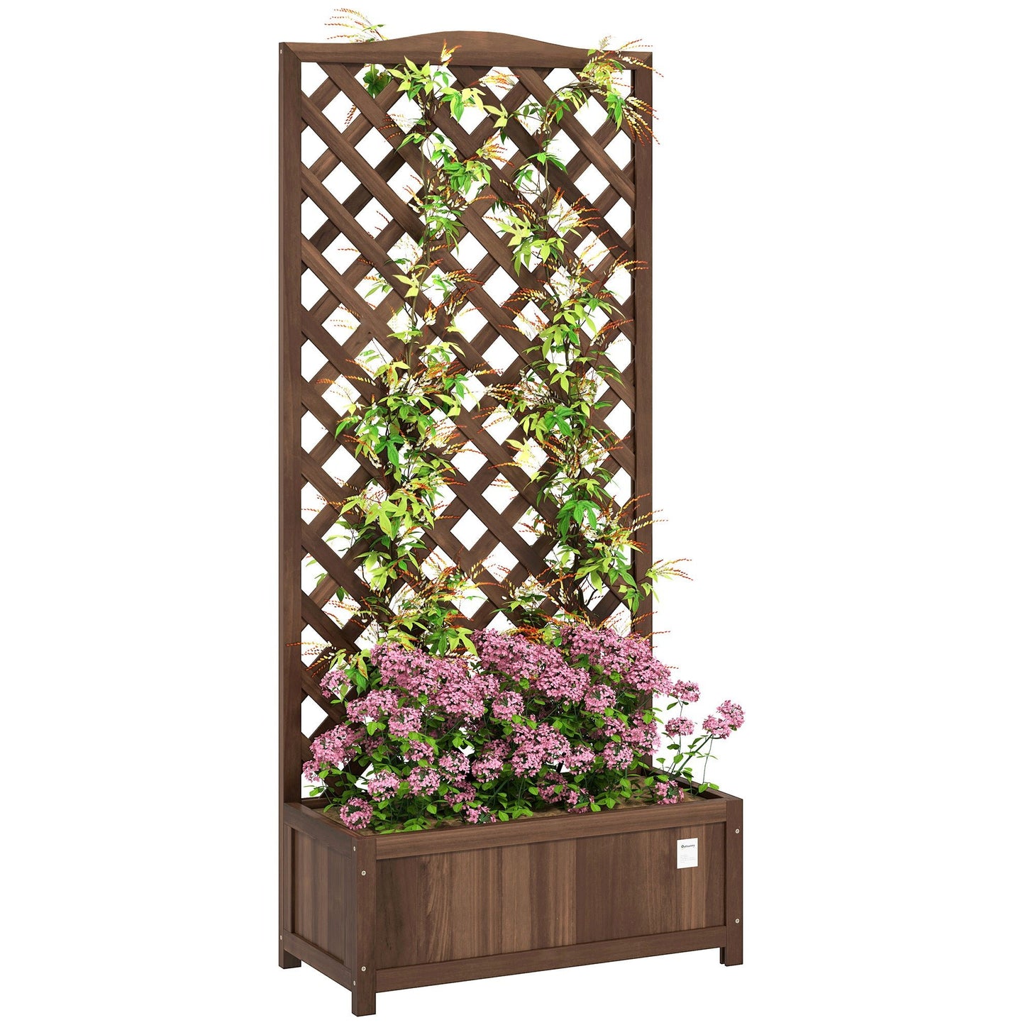Outsunny Garden Wooden Planter Box with Trellis Flower Raised Bed Dark Brown - plants - express.com