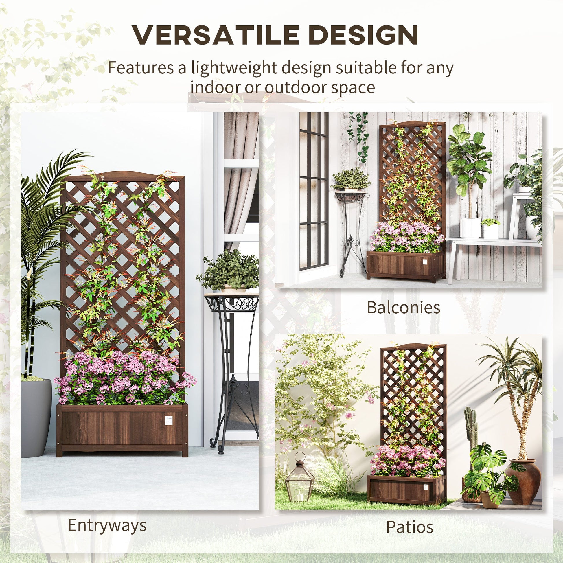 Outsunny Garden Wooden Planter Box with Trellis Flower Raised Bed Dark Brown - plants - express.com