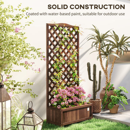 Outsunny Garden Wooden Planter Box with Trellis Flower Raised Bed Dark Brown - plants - express.com