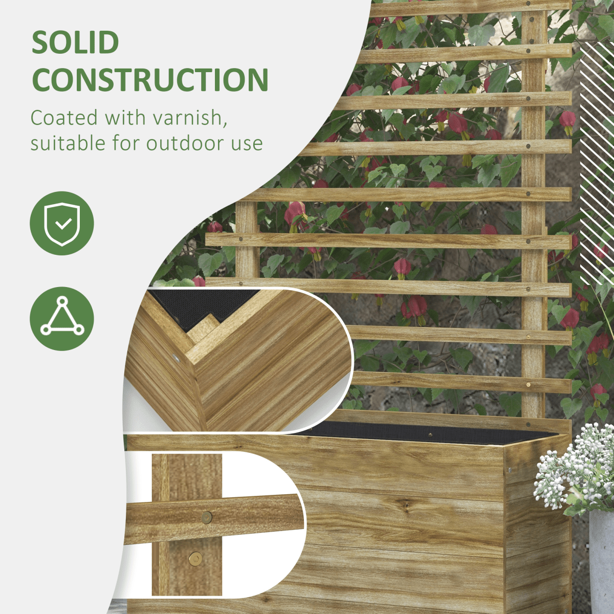 Outsunny Garden Wooden Trellis Planter Box Raised Bed w/ 4 Wheels, Natural - plants - express.com