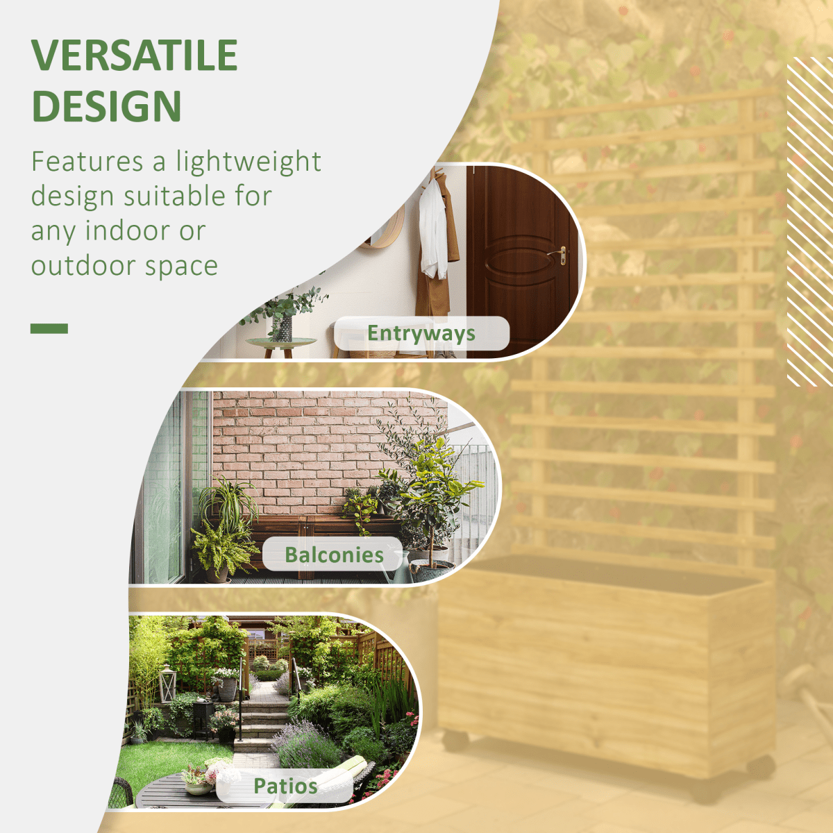 Outsunny Garden Wooden Trellis Planter Box Raised Bed w/ 4 Wheels, Natural - plants - express.com
