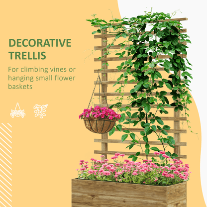 Outsunny Garden Wooden Trellis Planter Box Raised Bed w/ 4 Wheels, Natural - plants - express.com