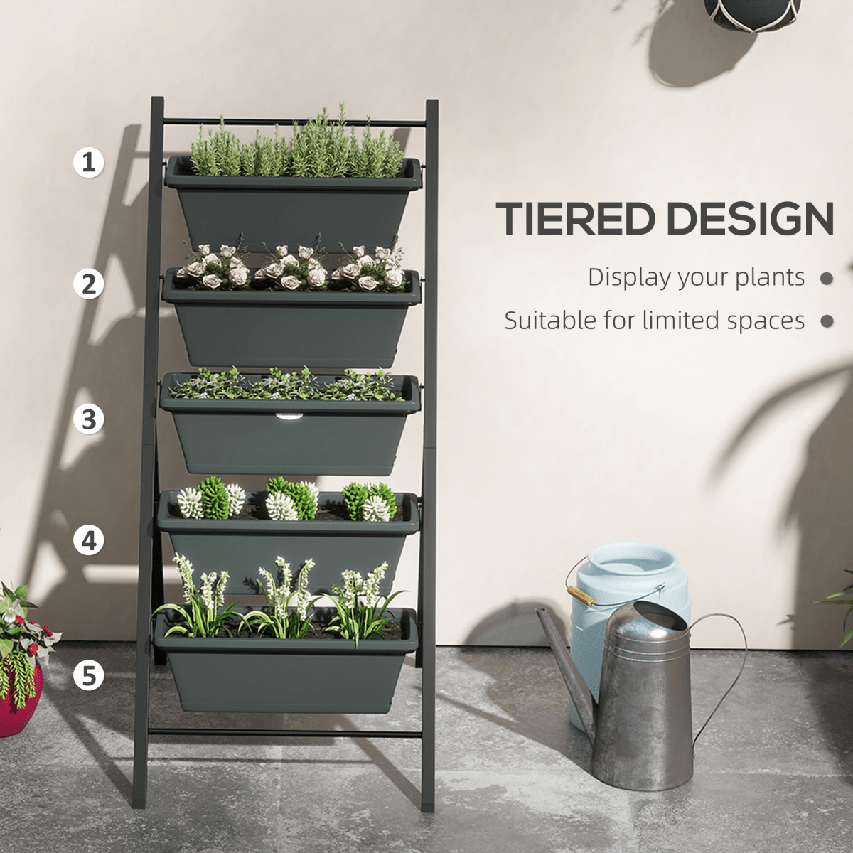 Outsunny Indoor Outdoor Vertical Raised Garden Bed with 5 Removable Tray - plants - express.com