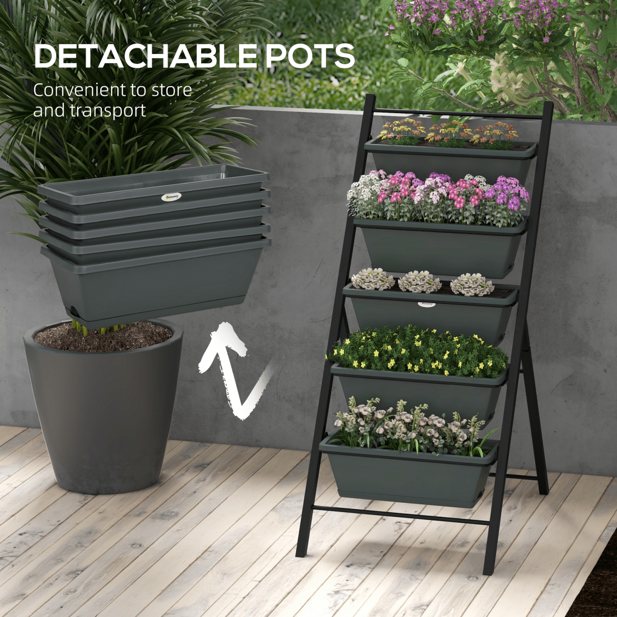 Outsunny Indoor Outdoor Vertical Raised Garden Bed with 5 Removable Tray - plants - express.com