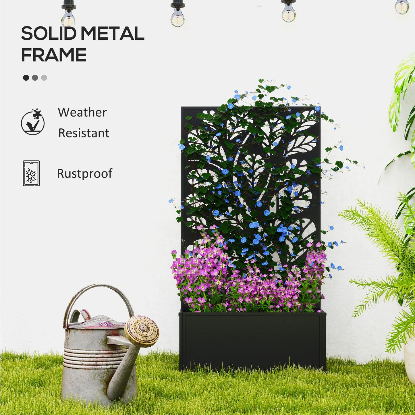 Outsunny Metal Raised Garden Bed with Trellis, Outdoor Elevated Planter Box - plants - express.com