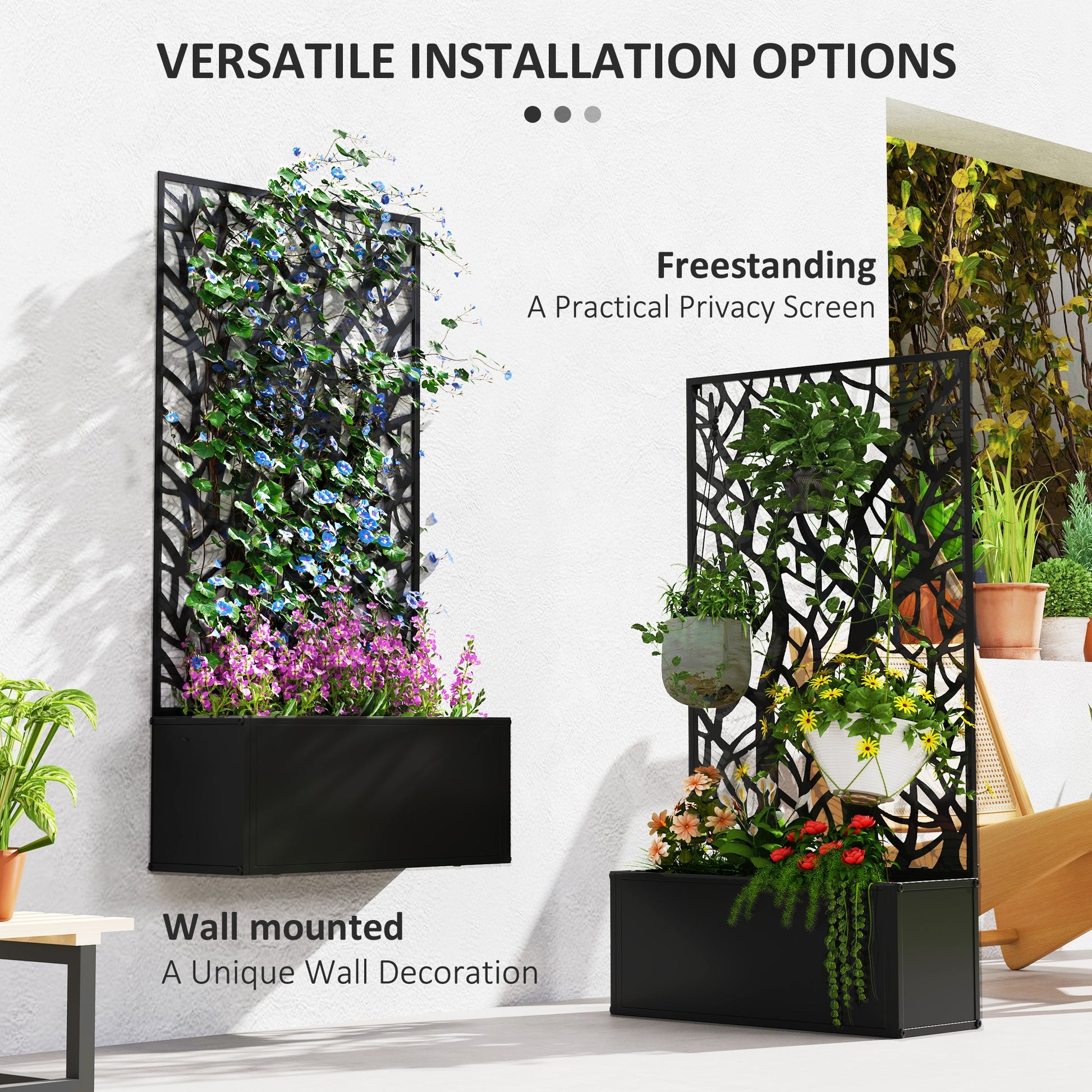 Outsunny Metal Raised Garden Bed with Trellis, Outdoor Elevated Planter Box - plants - express.com