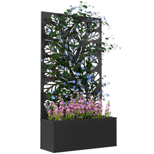 Outsunny Metal Raised Garden Bed with Trellis, Outdoor Elevated Planter Box - plants - express.com