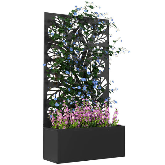 Outsunny Metal Raised Garden Bed with Trellis, Outdoor Elevated Planter Box - plants - express.com