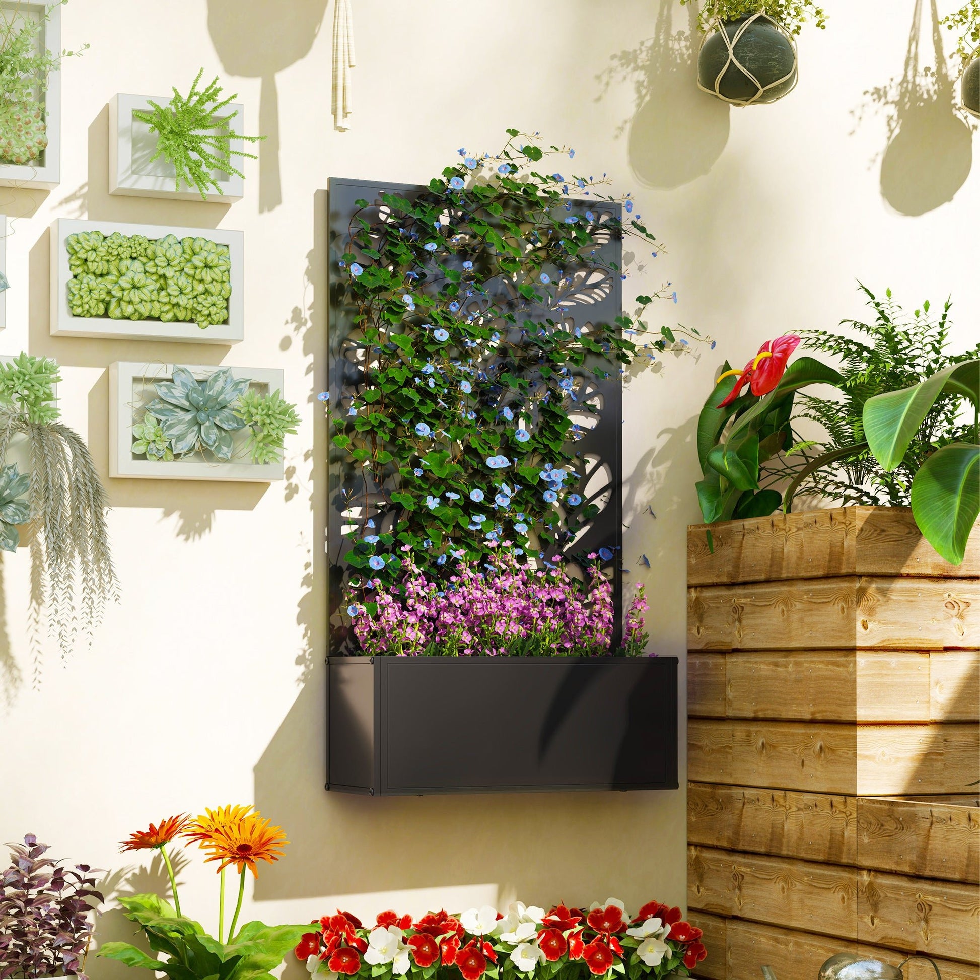 Outsunny Metal Raised Garden Bed with Trellis, Outdoor Elevated Planter Box - plants - express.com