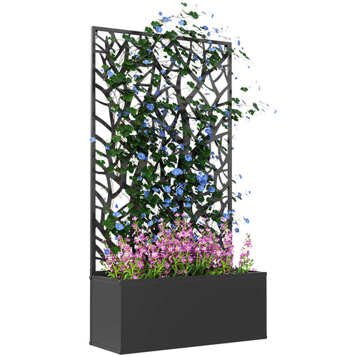 Outsunny Metal Raised Garden Bed with Trellis, Outdoor Elevated Planter Box - plants - express.com