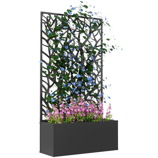 Outsunny Metal Raised Garden Bed with Trellis, Outdoor Elevated Planter Box - plants - express.com