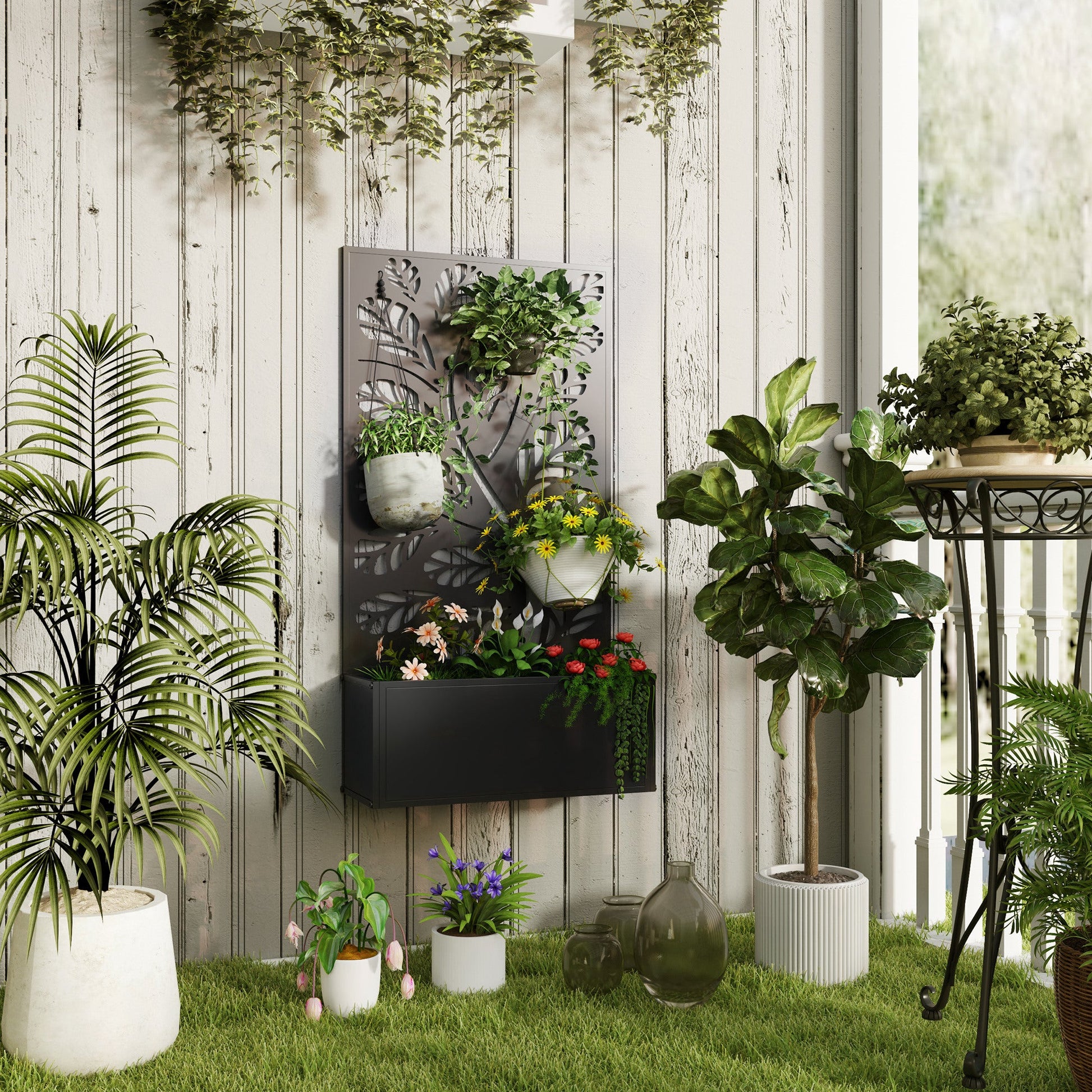 Outsunny Metal Raised Garden Bed with Trellis, Outdoor Elevated Planter Box - plants - express.com