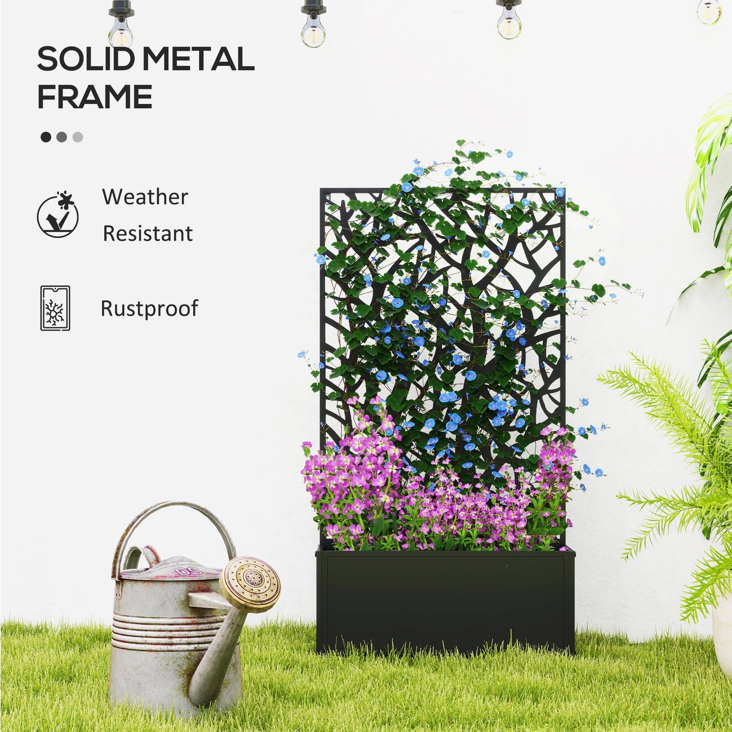 Outsunny Metal Raised Garden Bed with Trellis, Outdoor Elevated Planter Box - plants - express.com