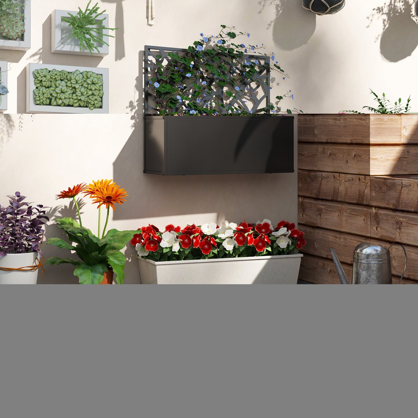 Outsunny Metal Raised Garden Bed with Trellis, Outdoor Elevated Planter Box - plants - express.com