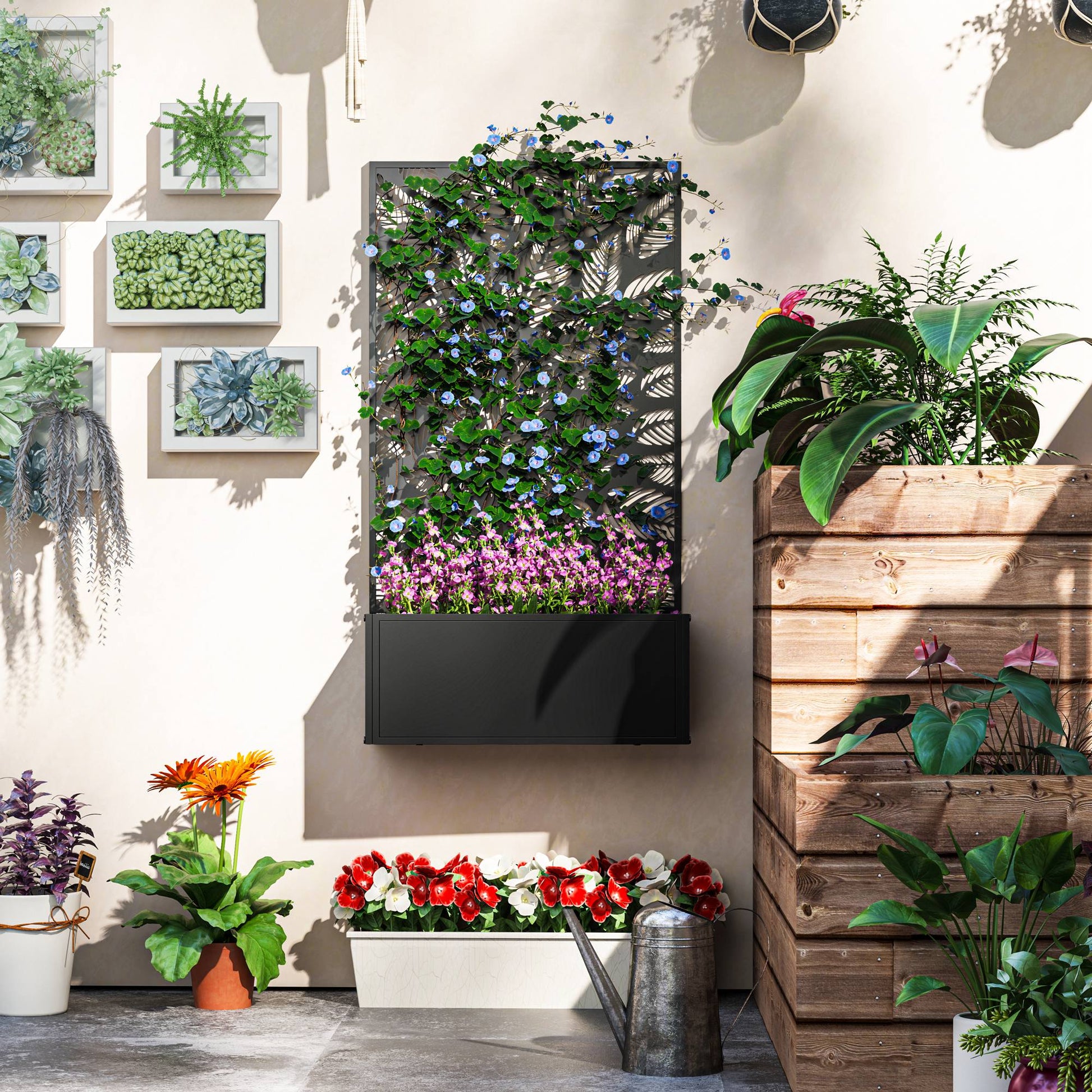 Outsunny Metal Raised Garden Bed with Trellis - Outdoor Planter Box - plants - express.com