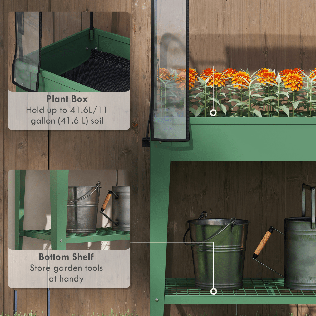 Outsunny Mobile Raised Garden Bed with Greenhouse Cover & Wheels - Green - plants - express.com