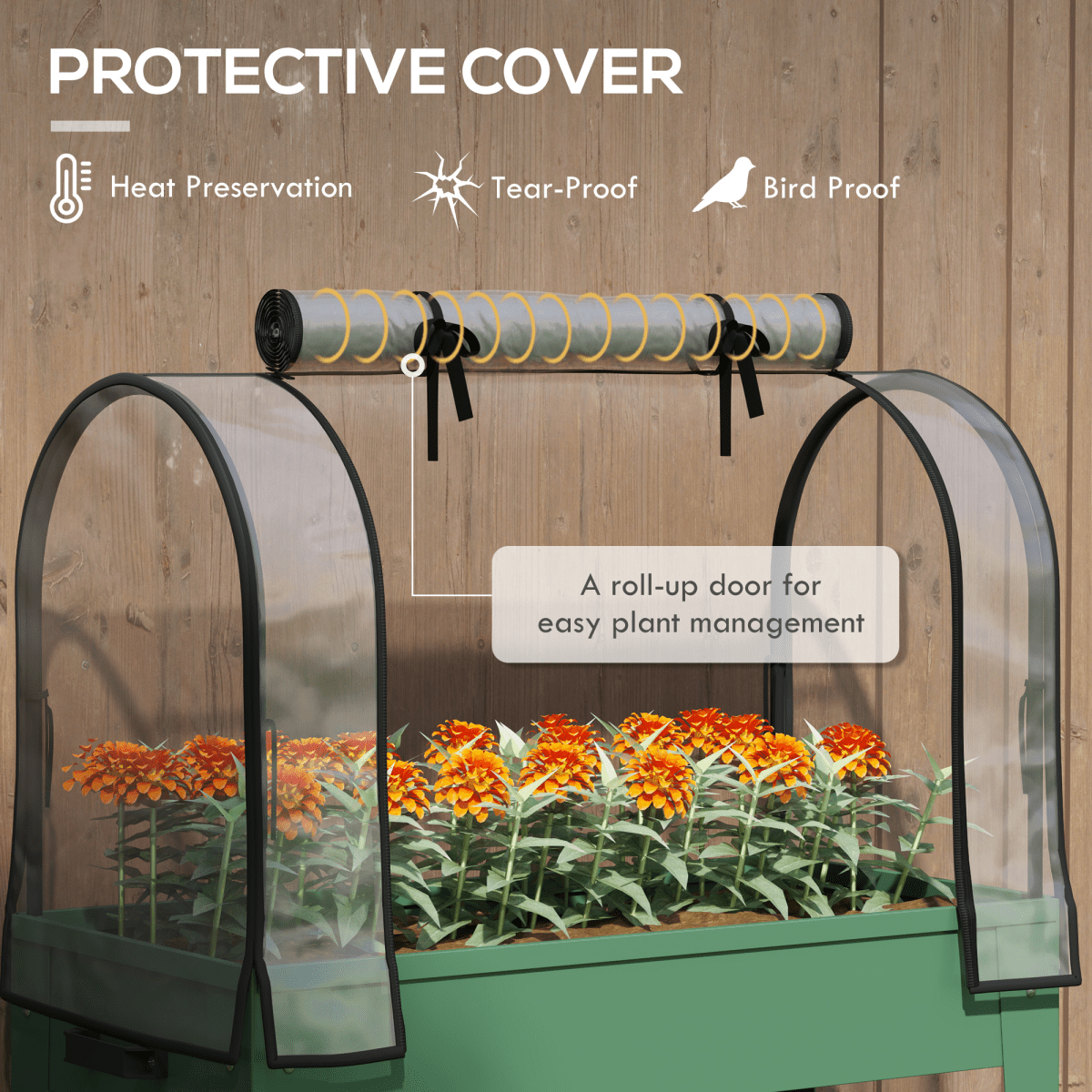 Outsunny Mobile Raised Garden Bed with Greenhouse Cover & Wheels - Green - plants - express.com