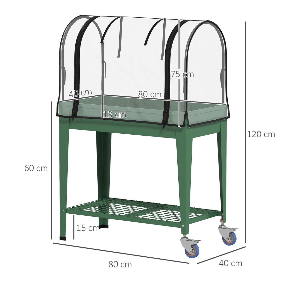 Outsunny Mobile Raised Garden Bed with Greenhouse Cover & Wheels - Green - plants - express.com