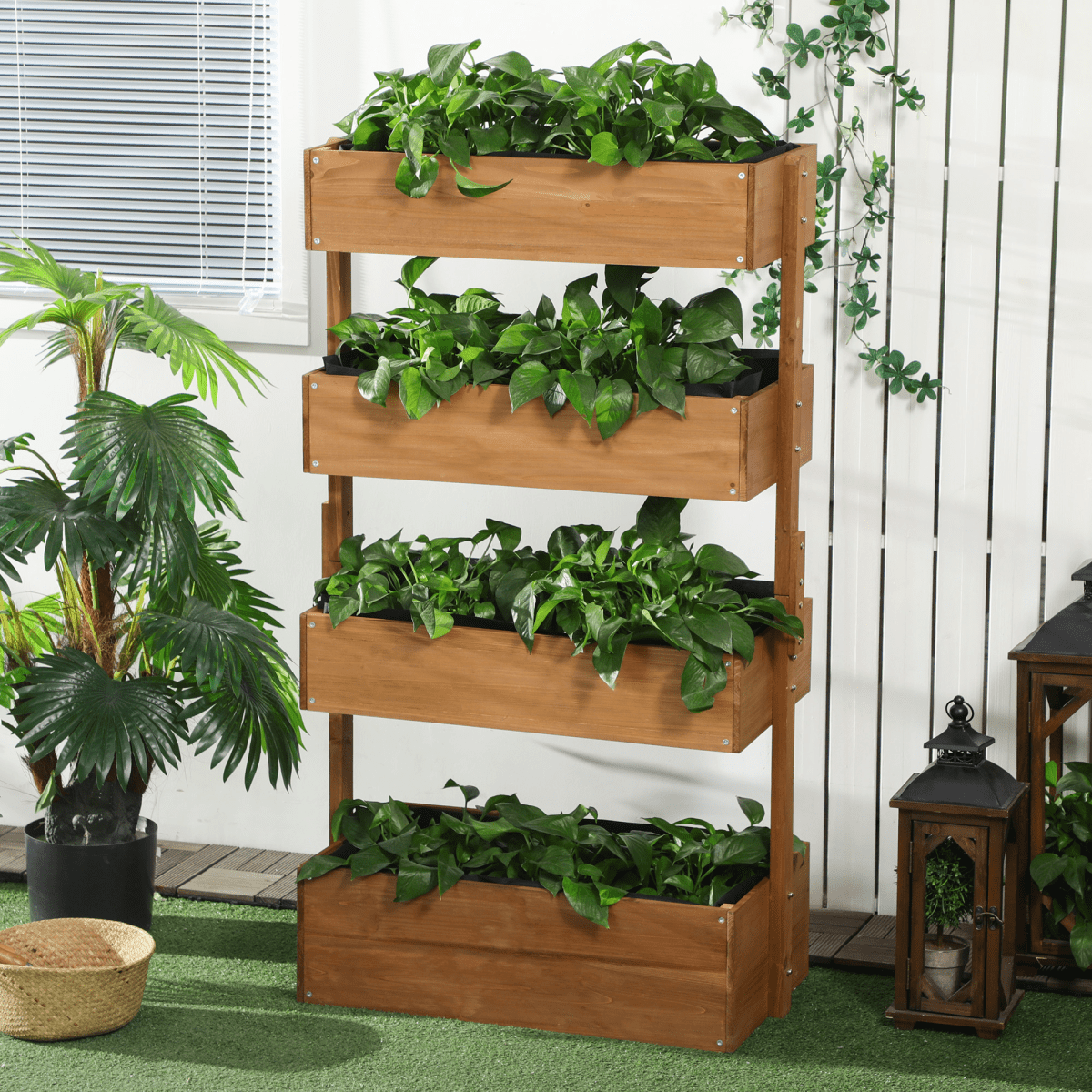 Outsunny Modular Raised Garden Bed - Versatile Wooden Plant Stand in Orange - plants - express.com