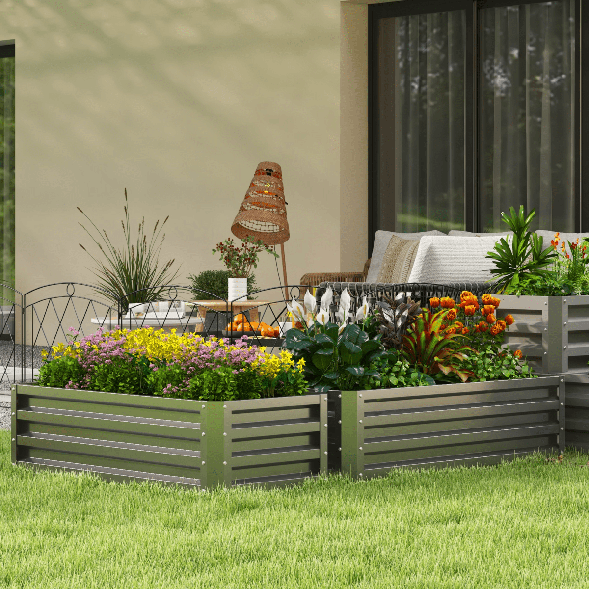 Outsunny Outdoor Planter Box, Steel Raised Garden Bed, Set of 2, Grey - plants - express.com