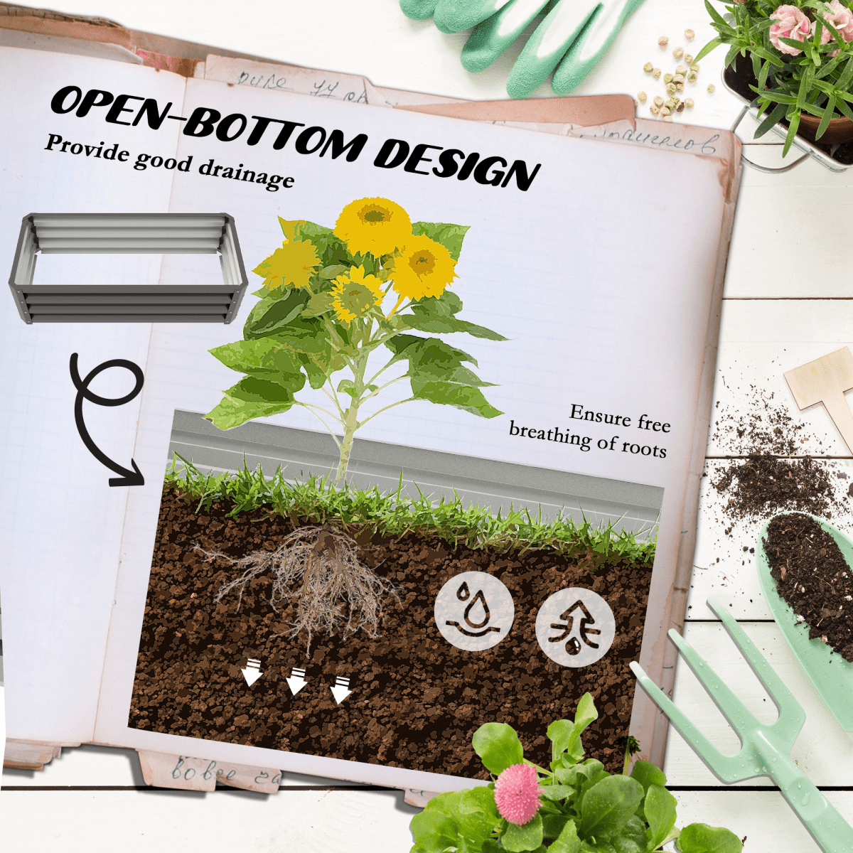 Outsunny Outdoor Planter Box, Steel Raised Garden Bed, Set of 2, Grey - plants - express.com