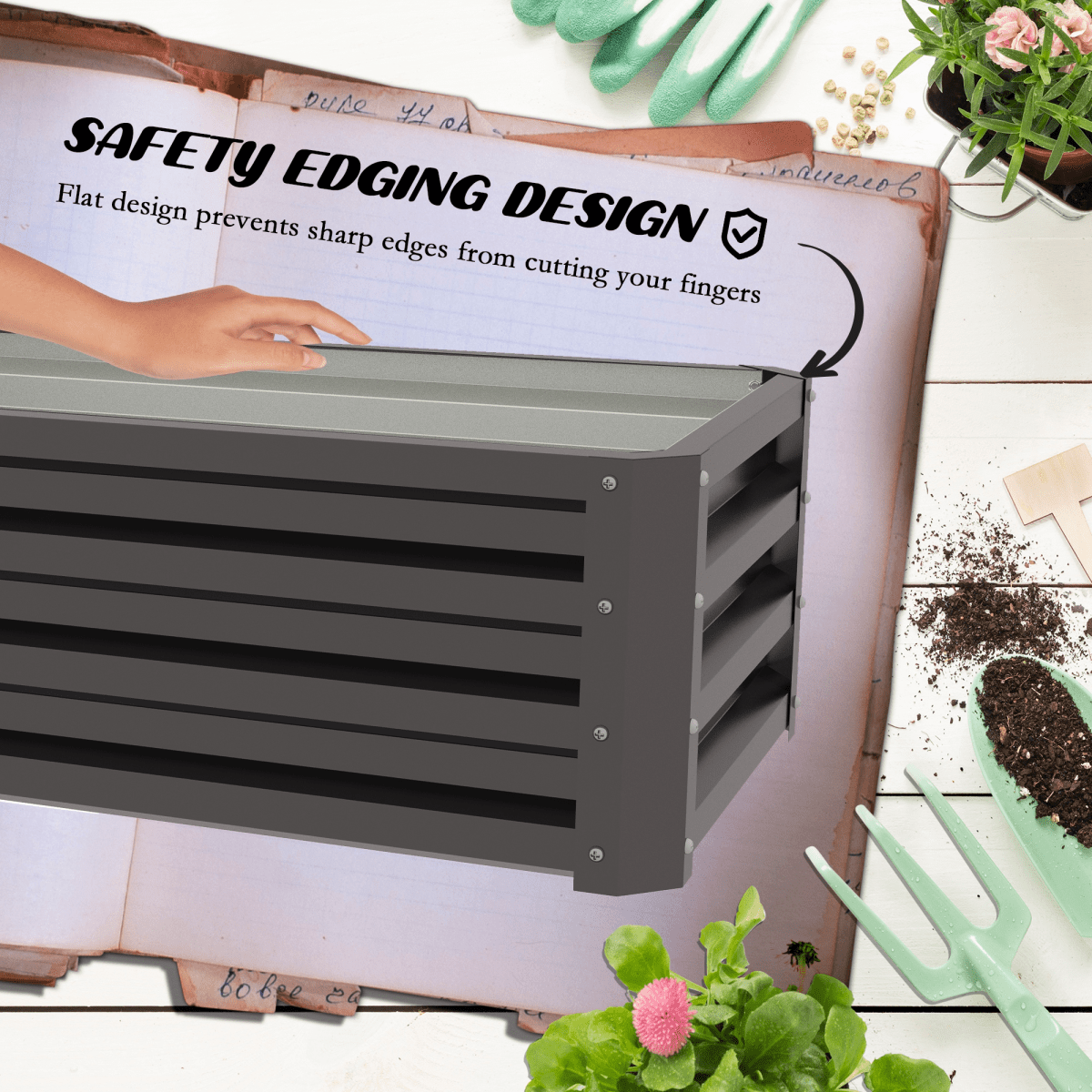 Outsunny Outdoor Planter Box, Steel Raised Garden Bed, Set of 2, Grey - plants - express.com