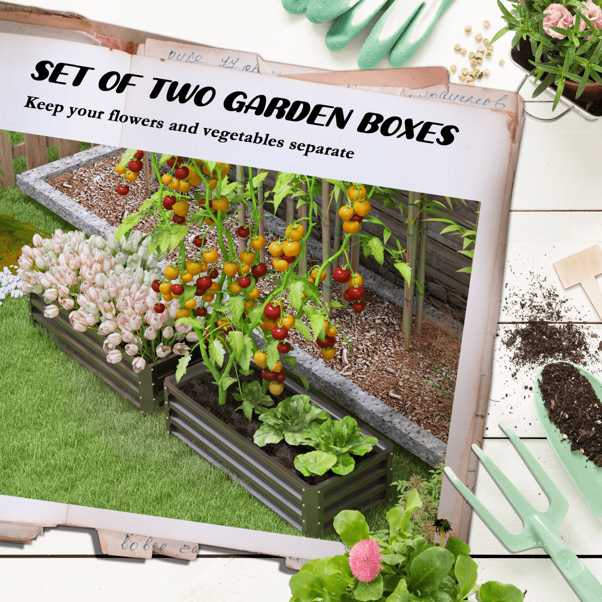 Outsunny Outdoor Planter Box, Steel Raised Garden Bed, Set of 2, Grey - plants - express.com