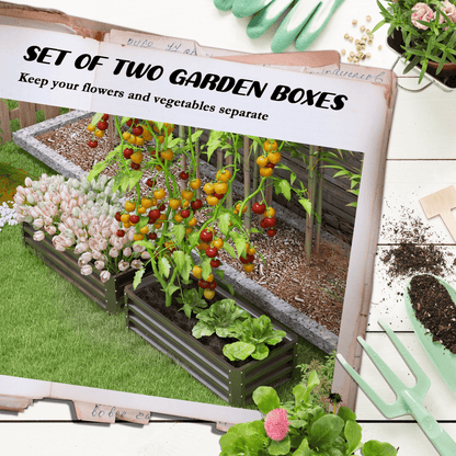 Outsunny Outdoor Planter Box, Steel Raised Garden Bed, Set of 2, Grey - plants - express.com